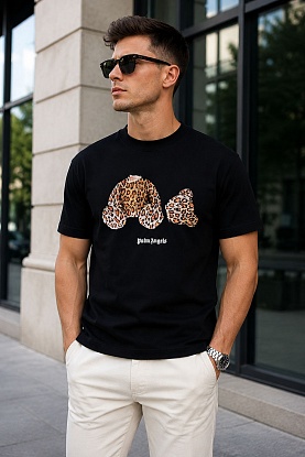 Чёрная оверсайз футболка  Leopard Bear