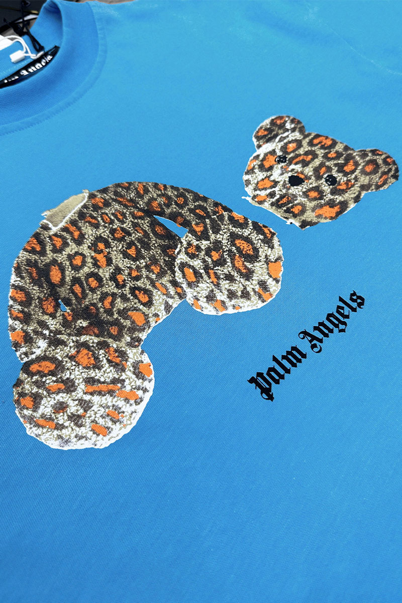 Palm Angels Голубая оверсайз футболка Leopard Bear