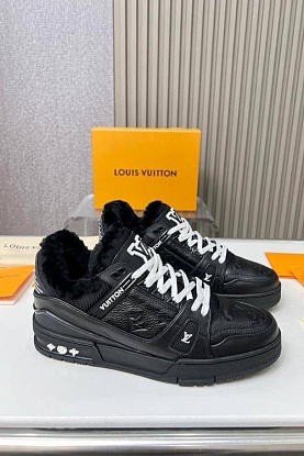 Кожаные кроссовки с мехом Trainer Premium - Black
