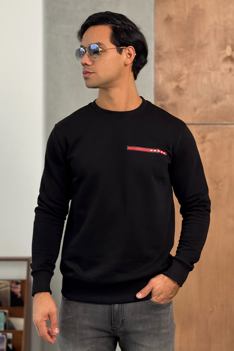 Prada Мужской чёрный свитшот Linea Rossa logo
