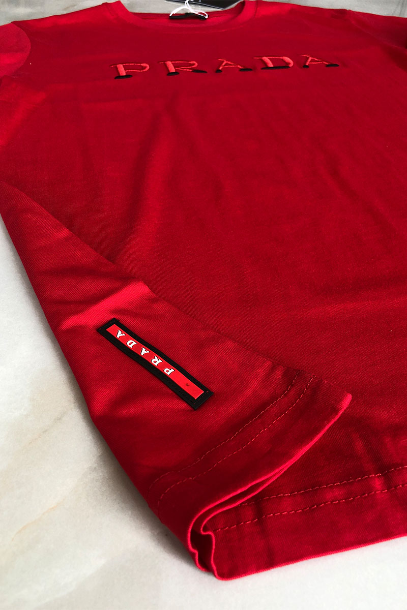 Prada Красная мужская футболка embroidered logo