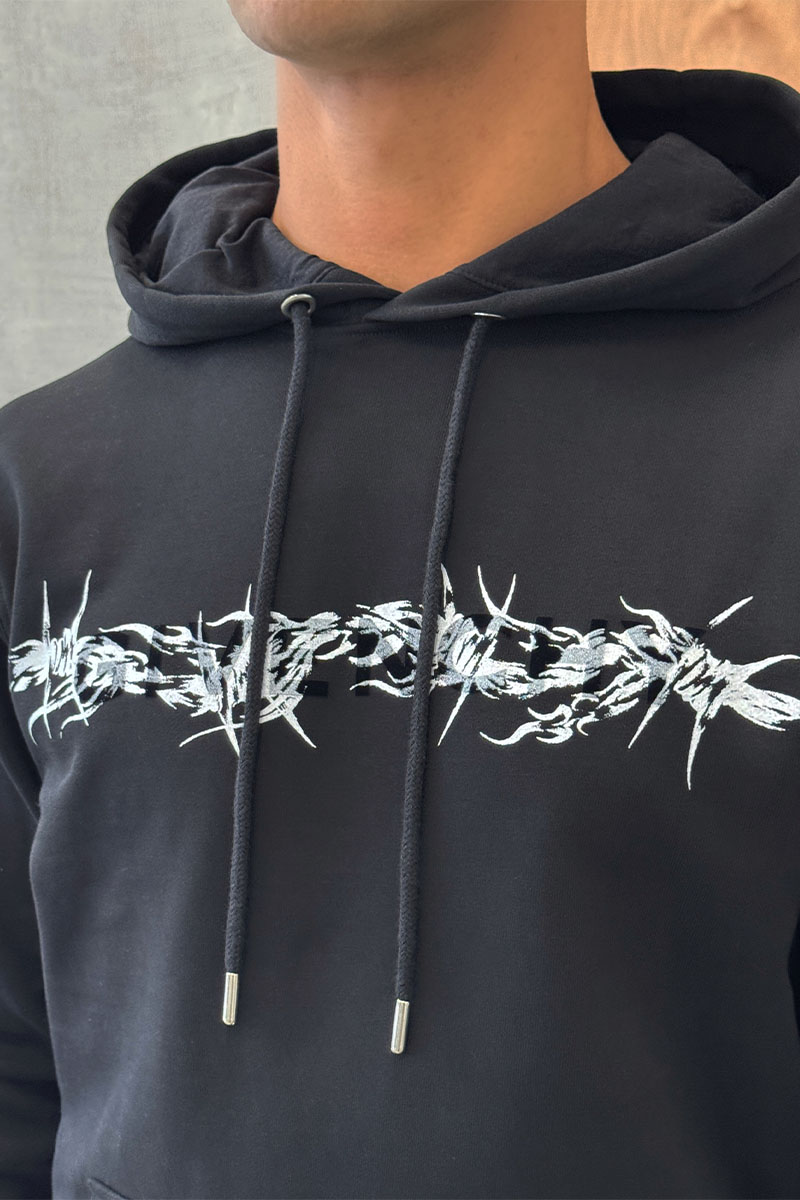 Givenchy Мужское чёрное худи Barbed Wire Flocked
