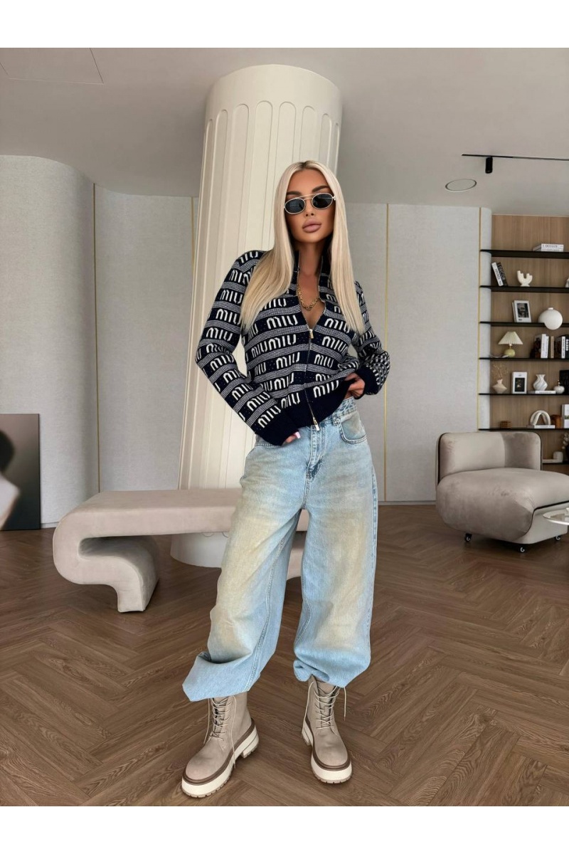 MIU MIU  Женский шерстяной свитер на молнии Premium - Navy