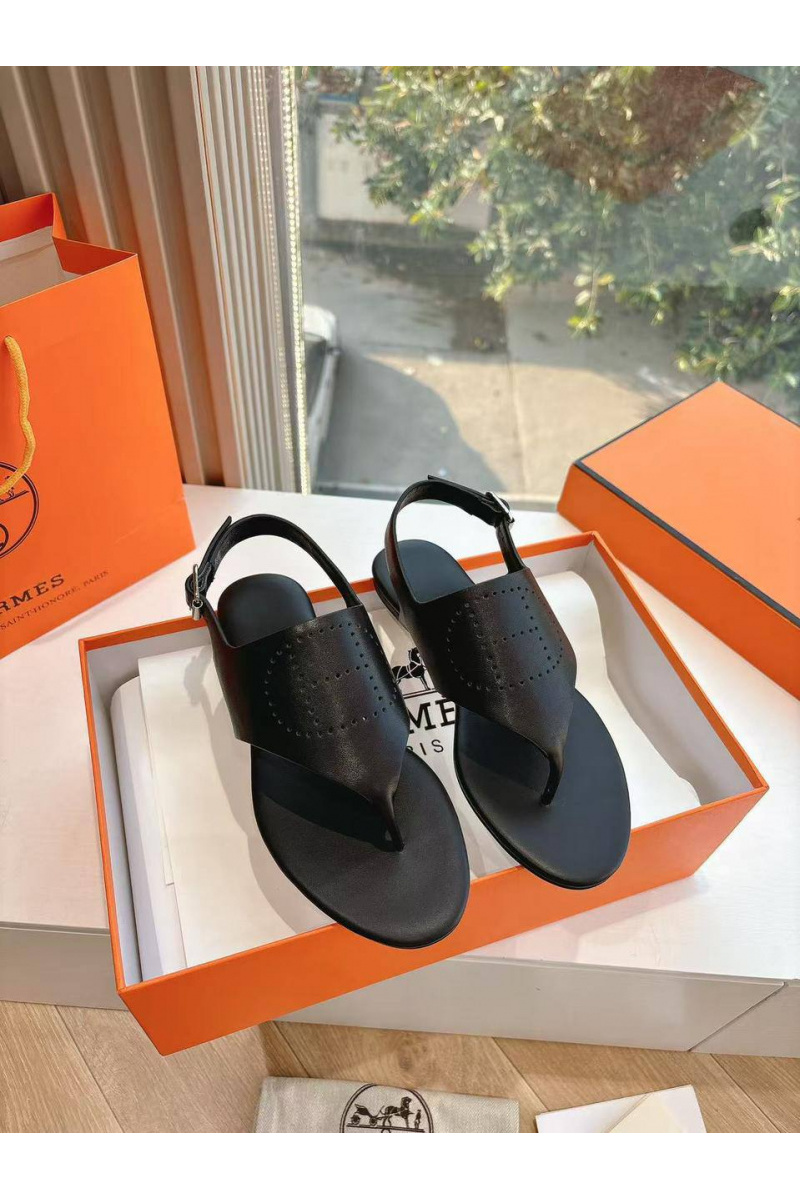 Hermes Женские кожаные сандалии Premium - Black