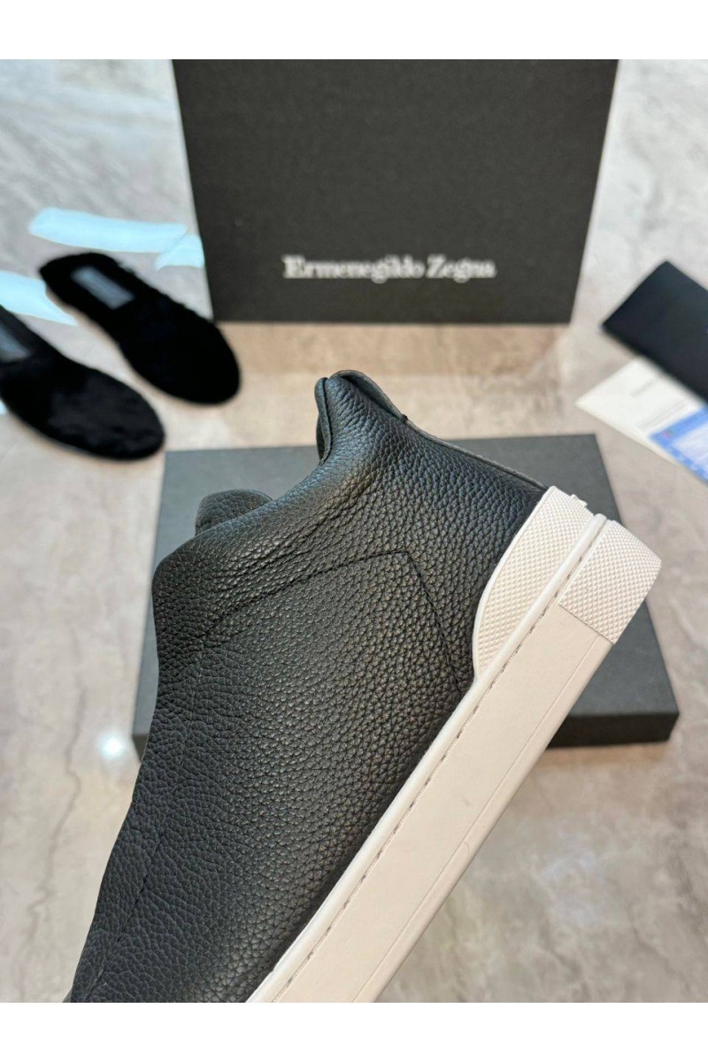 Zegna Кроссовки с мехом Triple Stitch - Black