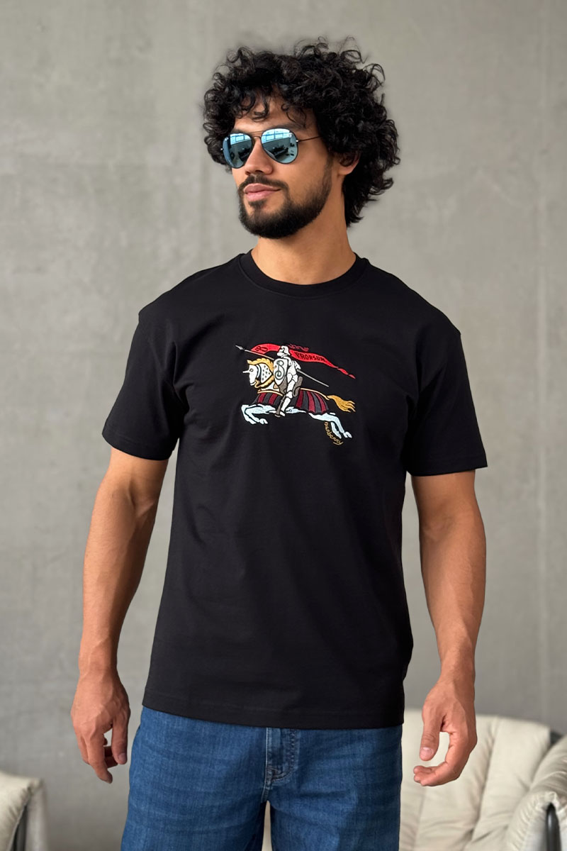 Burberry Мужская чёрная футболка Equestrian Knight