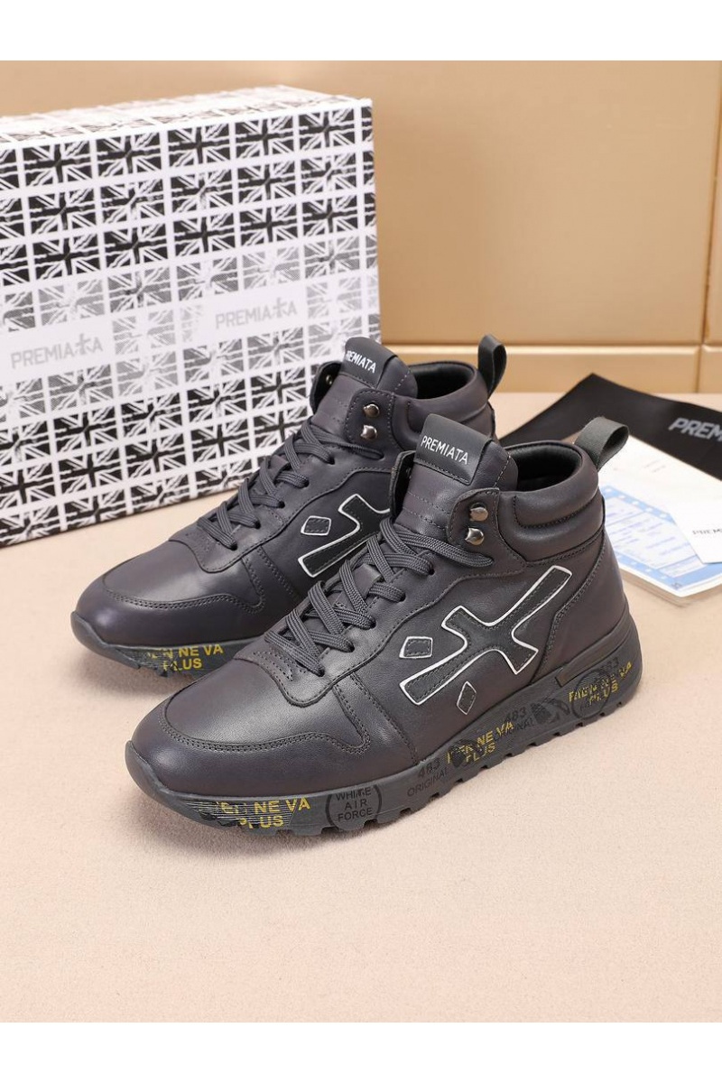 Premiata Кожаные кроссовки с мехом high-top - Grey