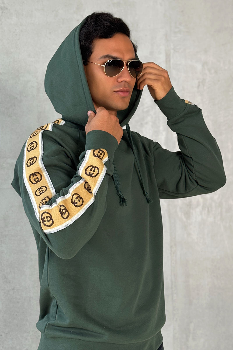 Gucci Зелёное оверсайз худи Interlocking G stripe