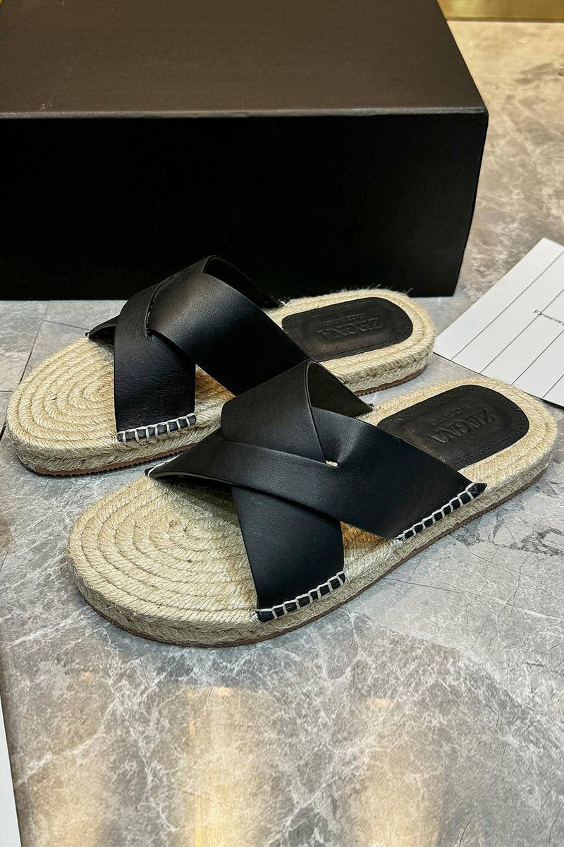 Zegna Мужские шлёпанцы leather - Black