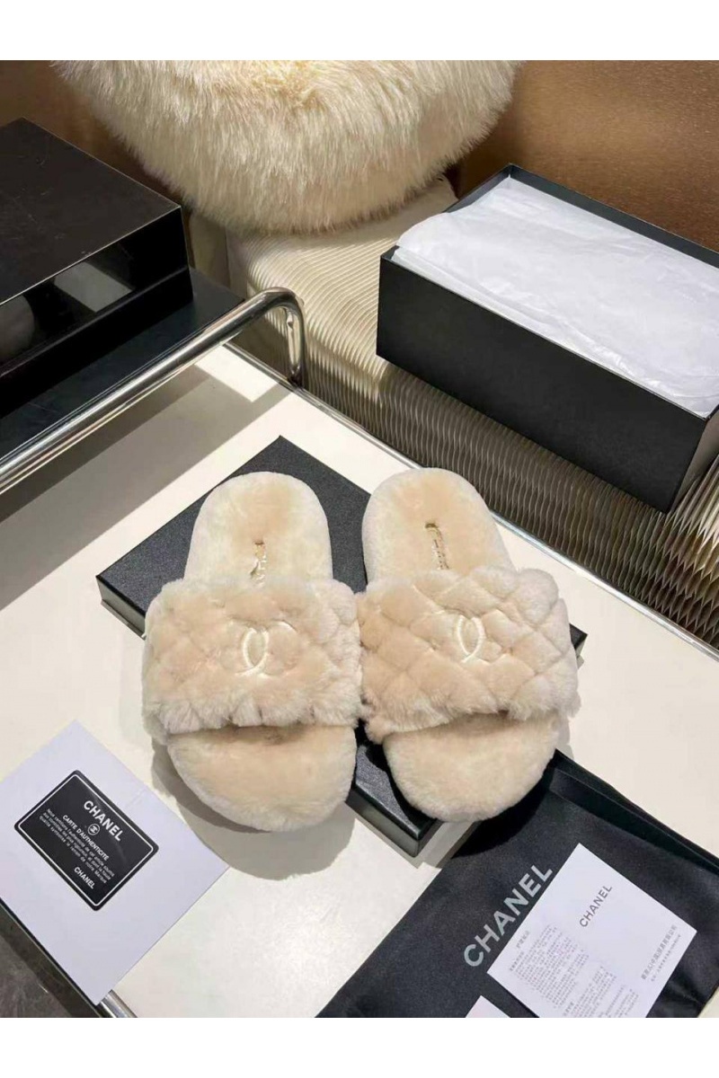 Chаnеl Женские меховые шлёпанцы Oran premium - Beige