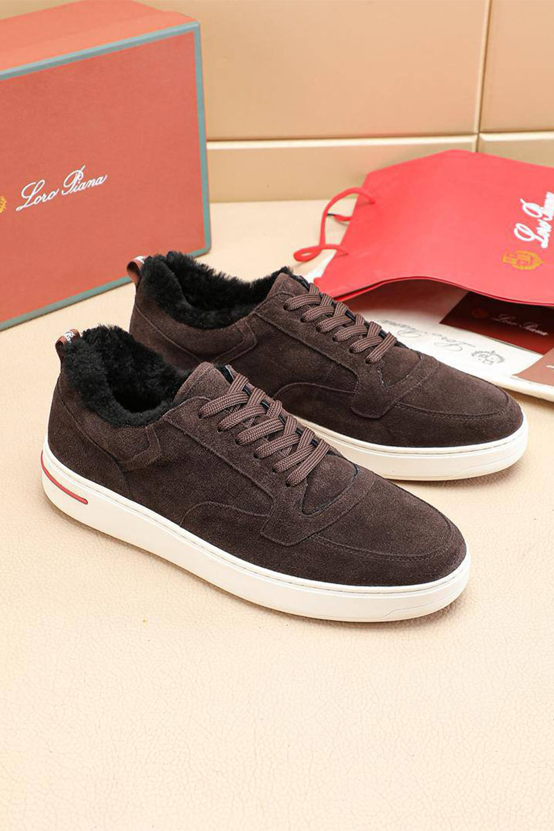 Loro Piana Кроссовки с мехом Newport Walk - Brown