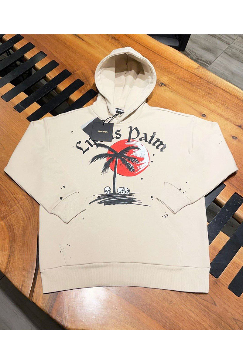 Palm Angels Бежевое оверсайз худи sunset palm 