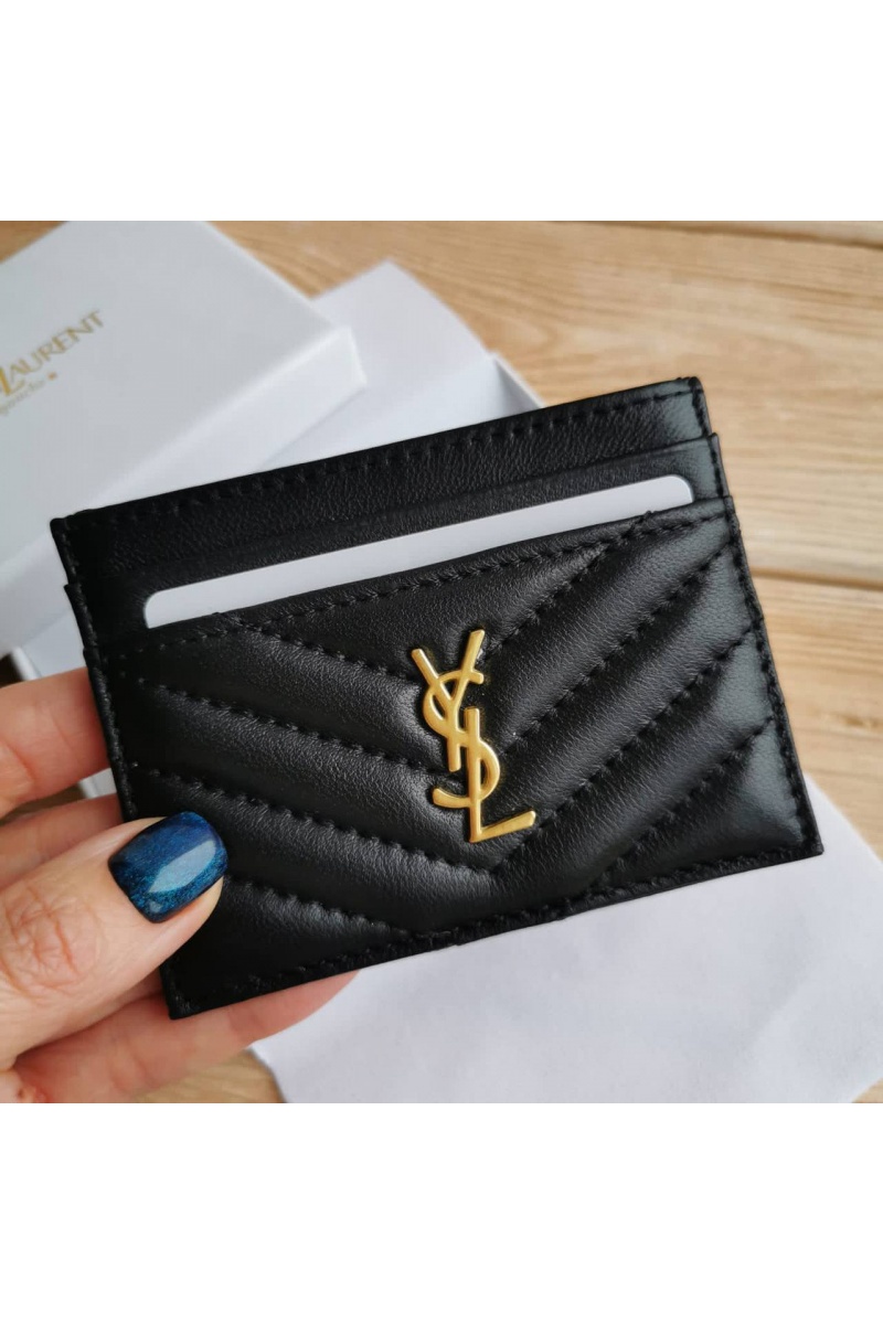 Yves Saint Laurent Кожаный чёрный кардхолдер 10.5x7.8 см
