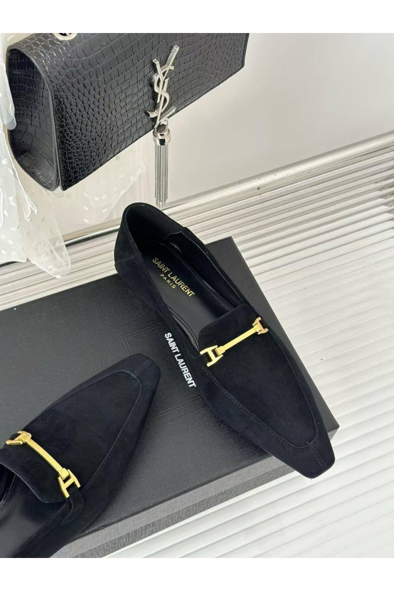 Yves Saint Laurent Женские замшевые лоферы чёрного цвета premium