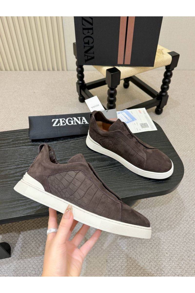 Zegna Мужские кроссовки Triple Stitch Alligator - Brown