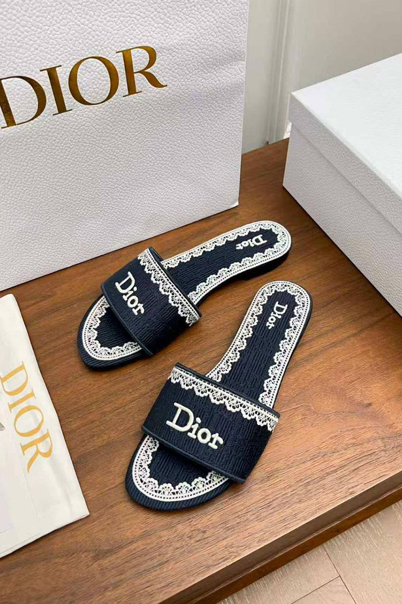 Dior Женские шлепанцы Dway Slide Embroidered Cotton premium