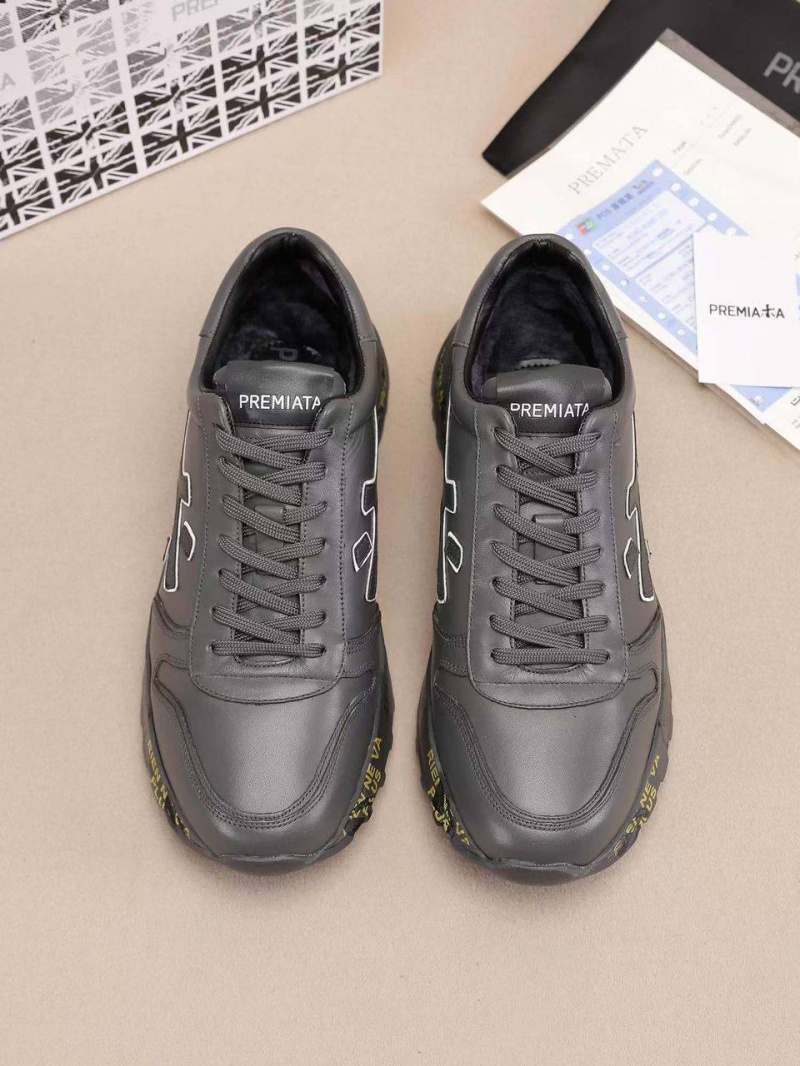 Premiata Кожаные кроссовки с мехом low-top - Grey
