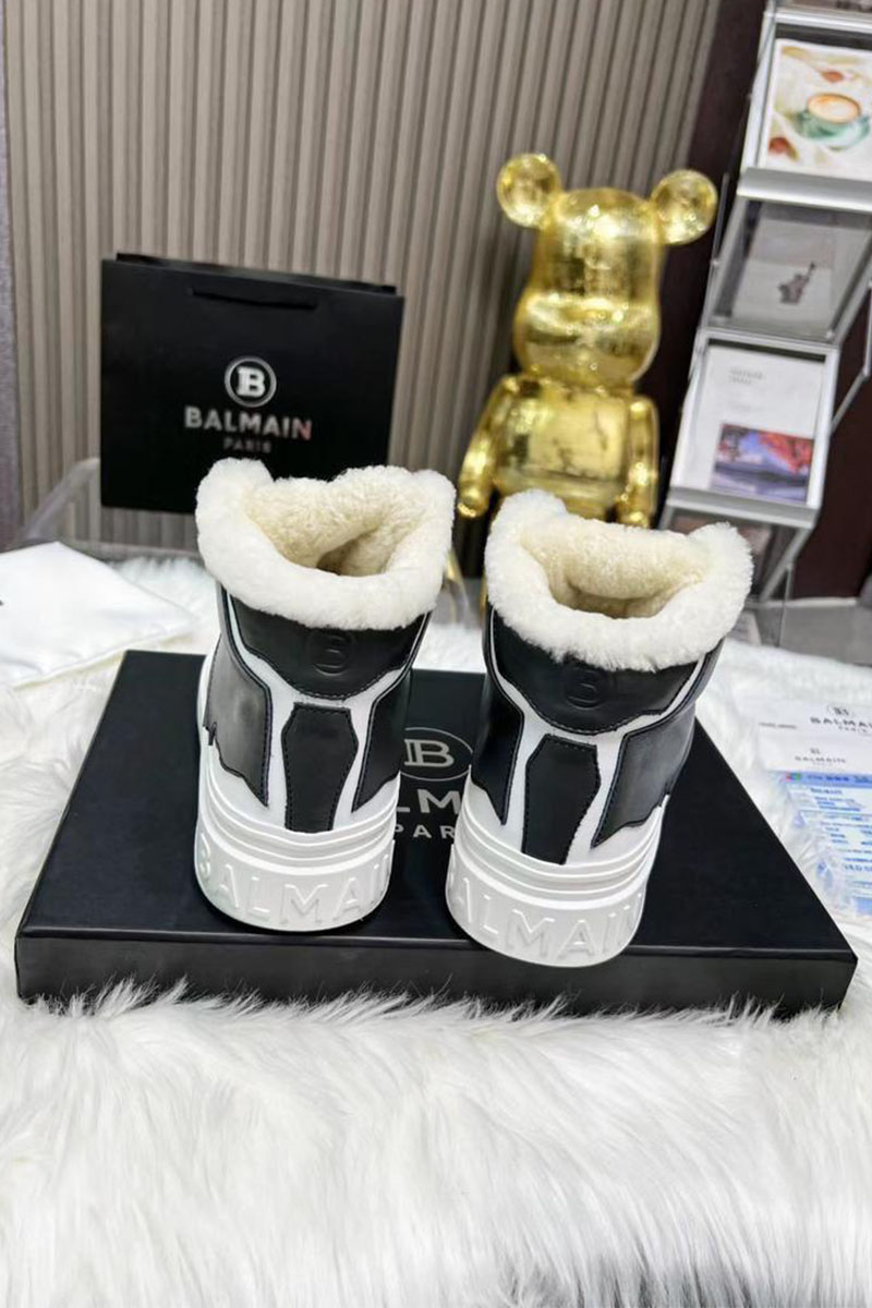 Balmain Кожаные кроссовки с мехом high-top - Black / White
