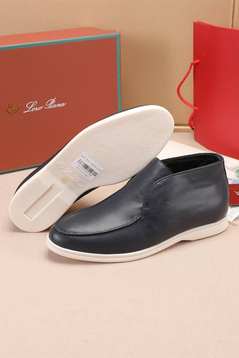 Loro Piana Кожаные лоферы с мехом Open Walk - Navy