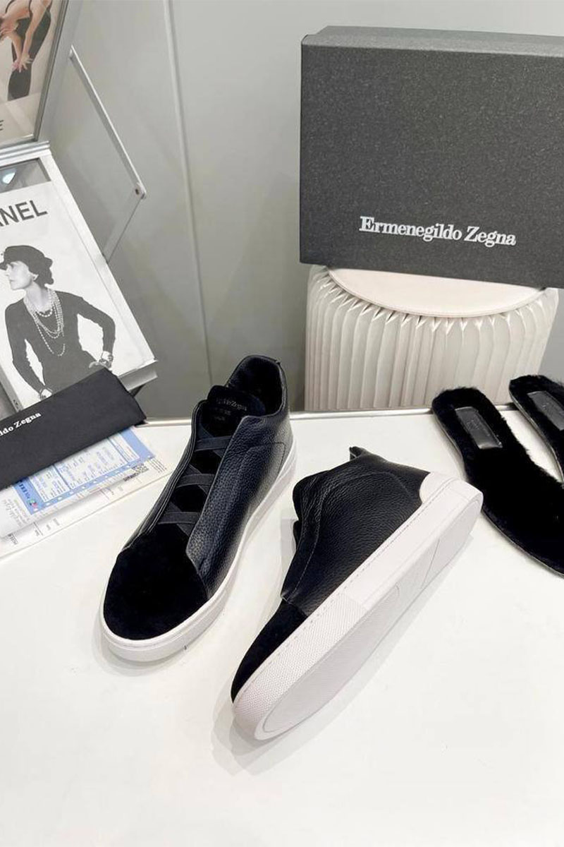 Zegna Кроссовки с мехом Triple Stitch high-top - Black
