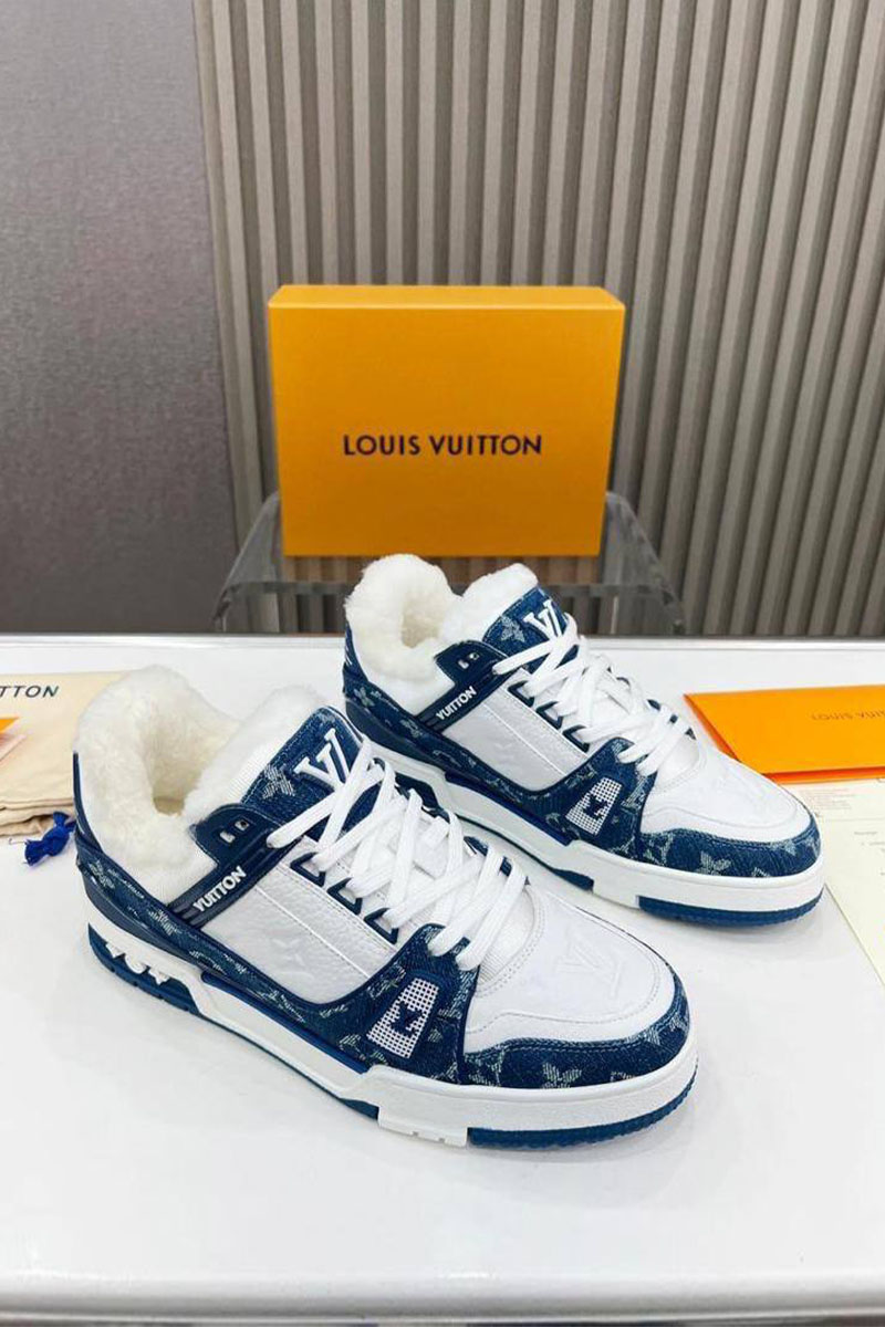 Lоuis Vuittоn Кожаные кроссовки с мехом Trainer Premium - White / Blue