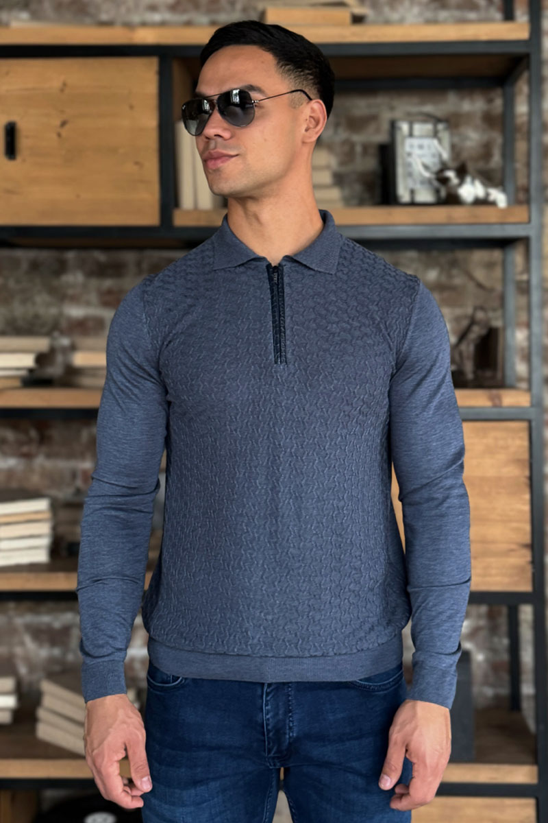 Zilli Поло с длинным рукавом zip-up - Indigo