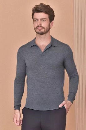 Поло с длинным рукавом Premium - Light Flower Gray