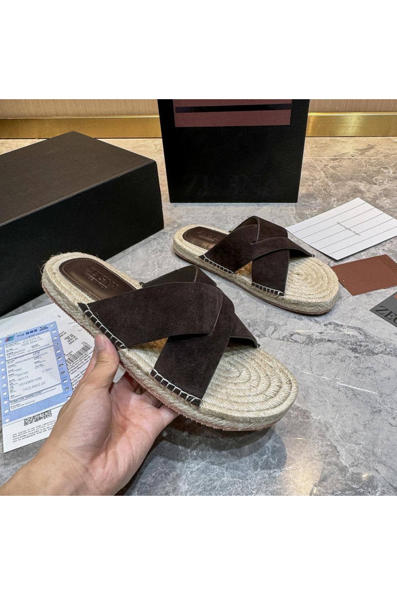 Zegna Мужские шлёпанцы suede - Brown