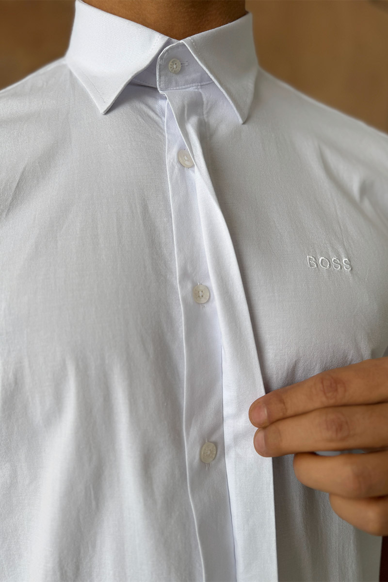 Hugо Воss Мужская белая рубашка logo-embroidered