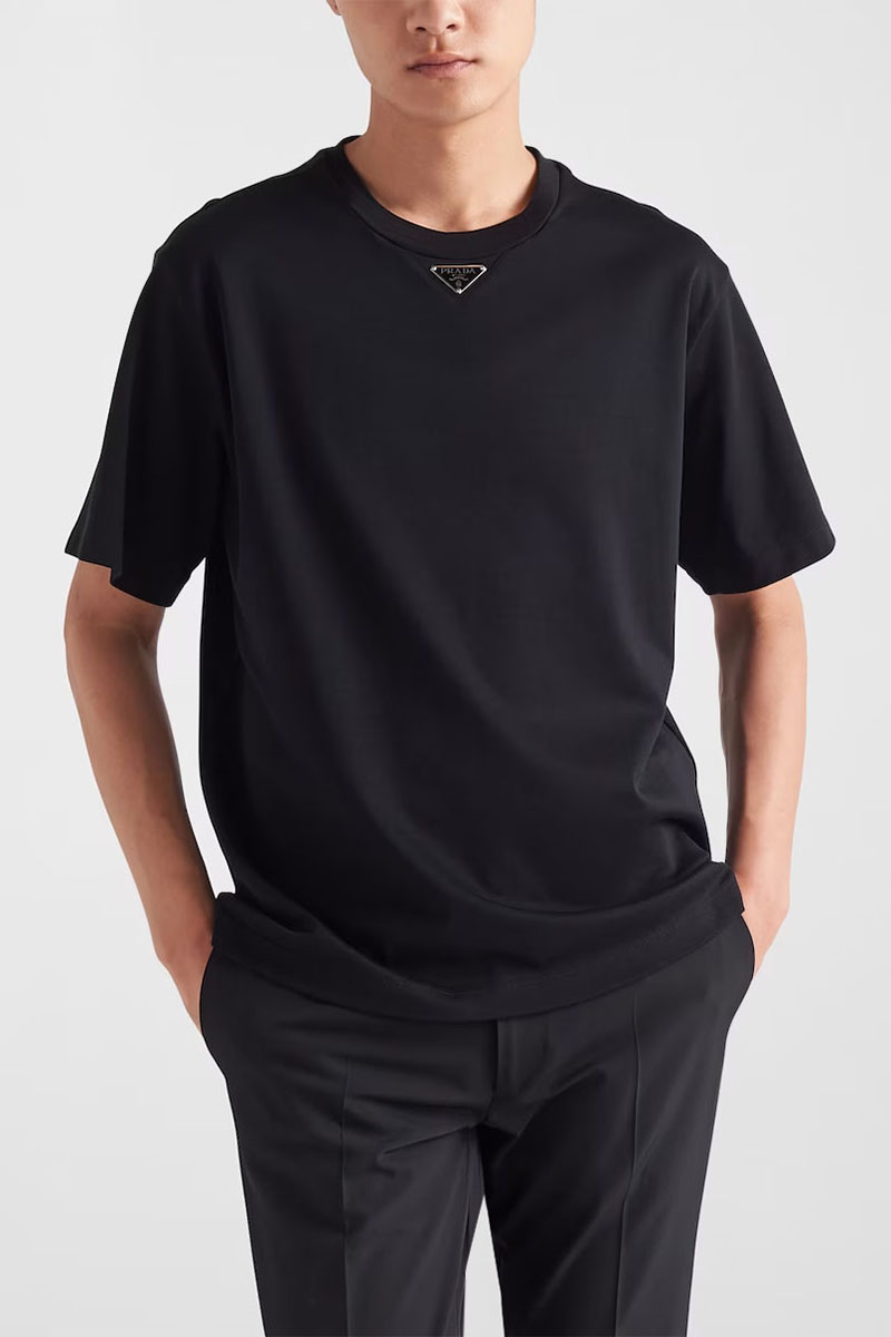 Prada Мужская футболка logo-plaque - Black 