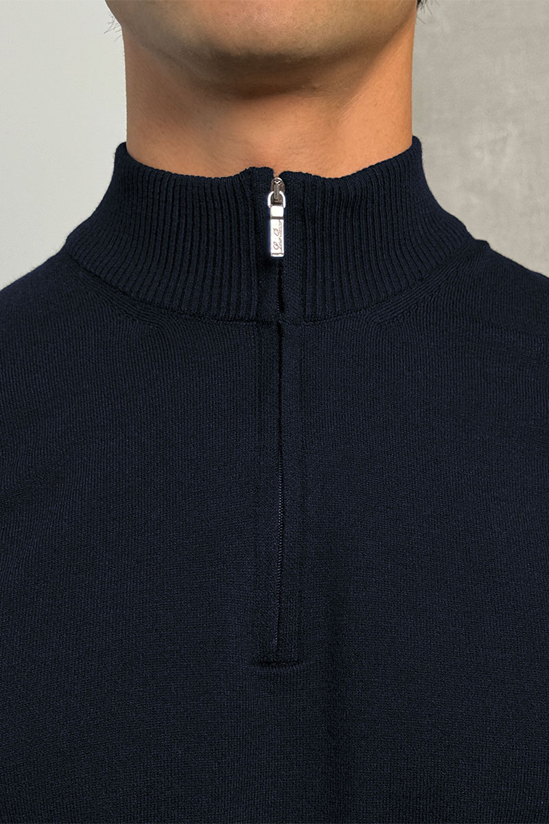 Loro Piana Тёмно-синий джемпер Zip Neck