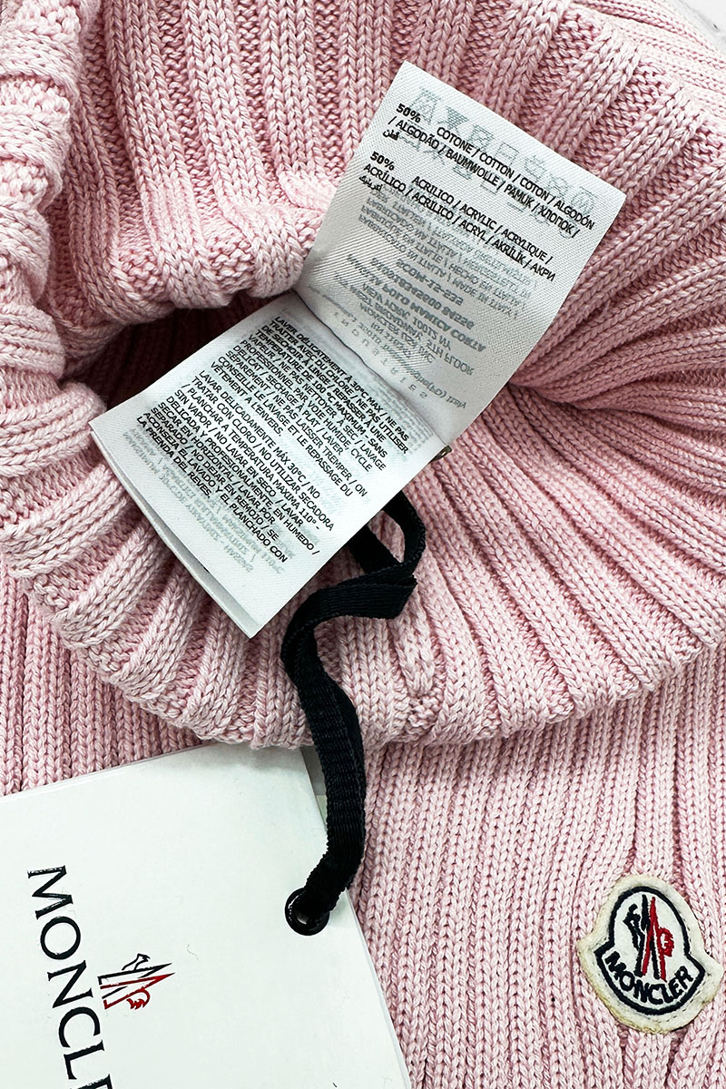 Moncler Комплект из шапки и шарфа розового цвета logo-patch