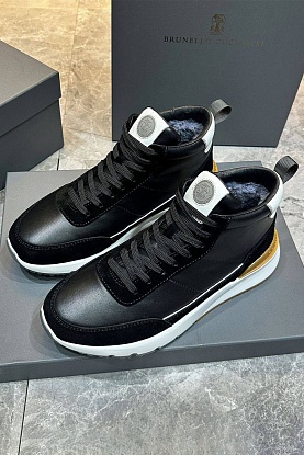 Кожаные кроссовки с мехом high-top - Black
