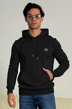 Мужское чёрное худи logo-plaque