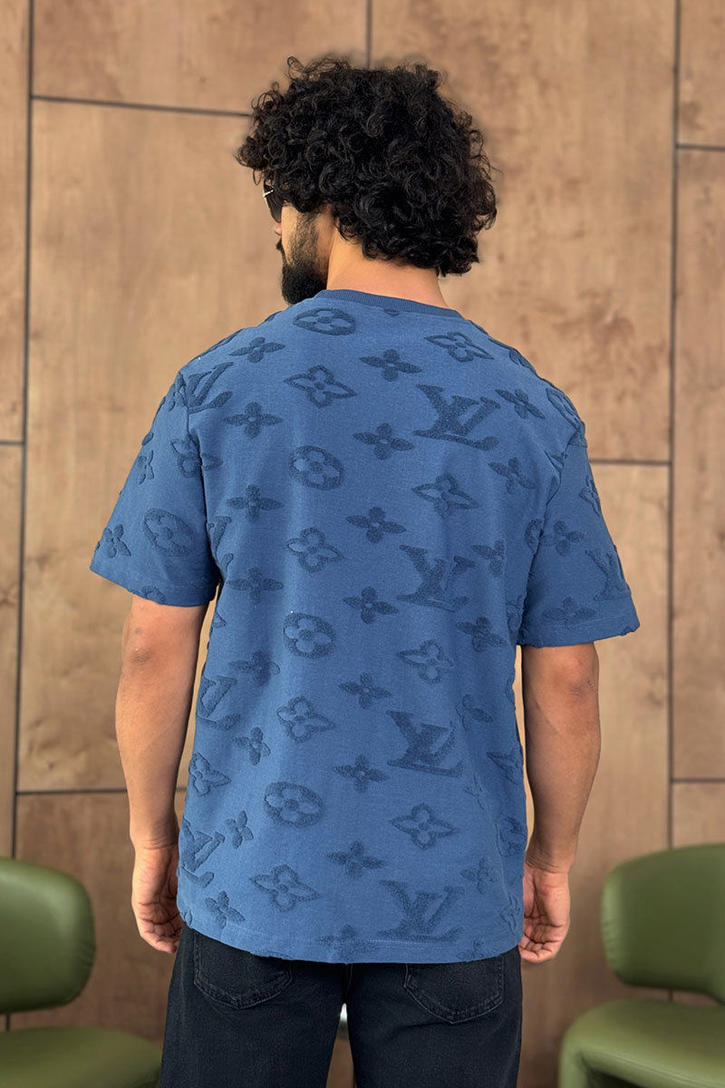 Lоuis Vuittоn Синяя оверсайз футболка Monogram All-over