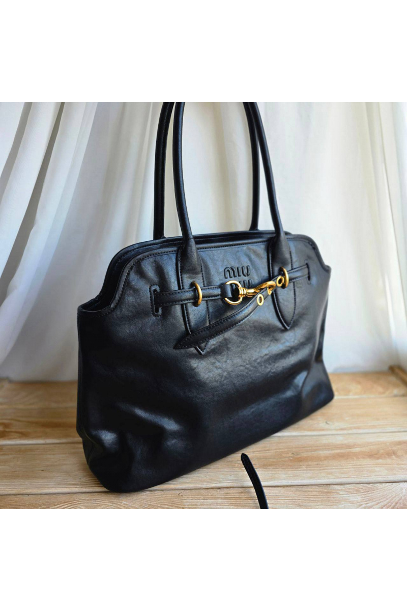 MIU MIU Женская кожаная сумка Aventure nappa 42x29 см - Black