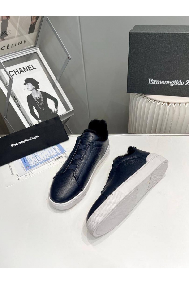 Zegna Кроссовки с мехом Triple Stitch - Navy
