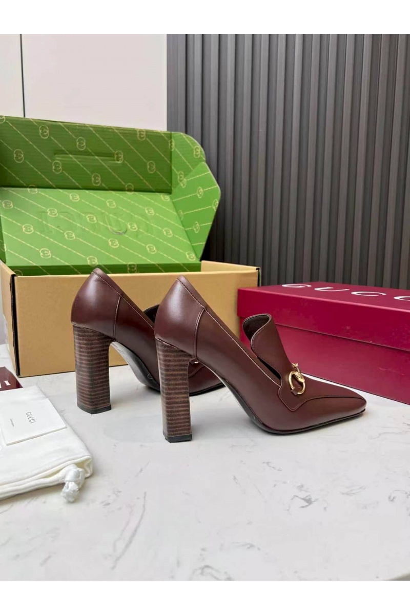 Gucci Женские кожаные лоферы на каблуке Signora Pump premium
