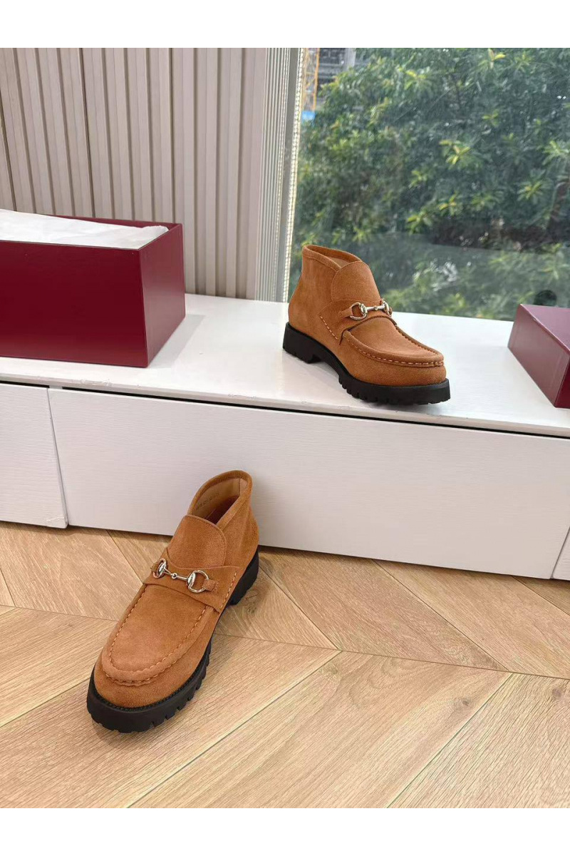 Gucci Женские замшевые лоферы premium - Chestnut
