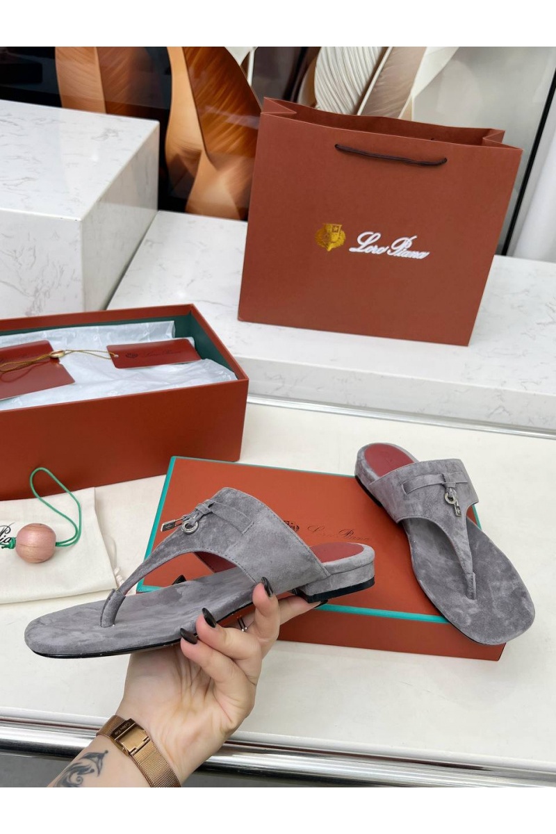 Loro Piana Женские замшевые шлёпанцы Premium - Grey