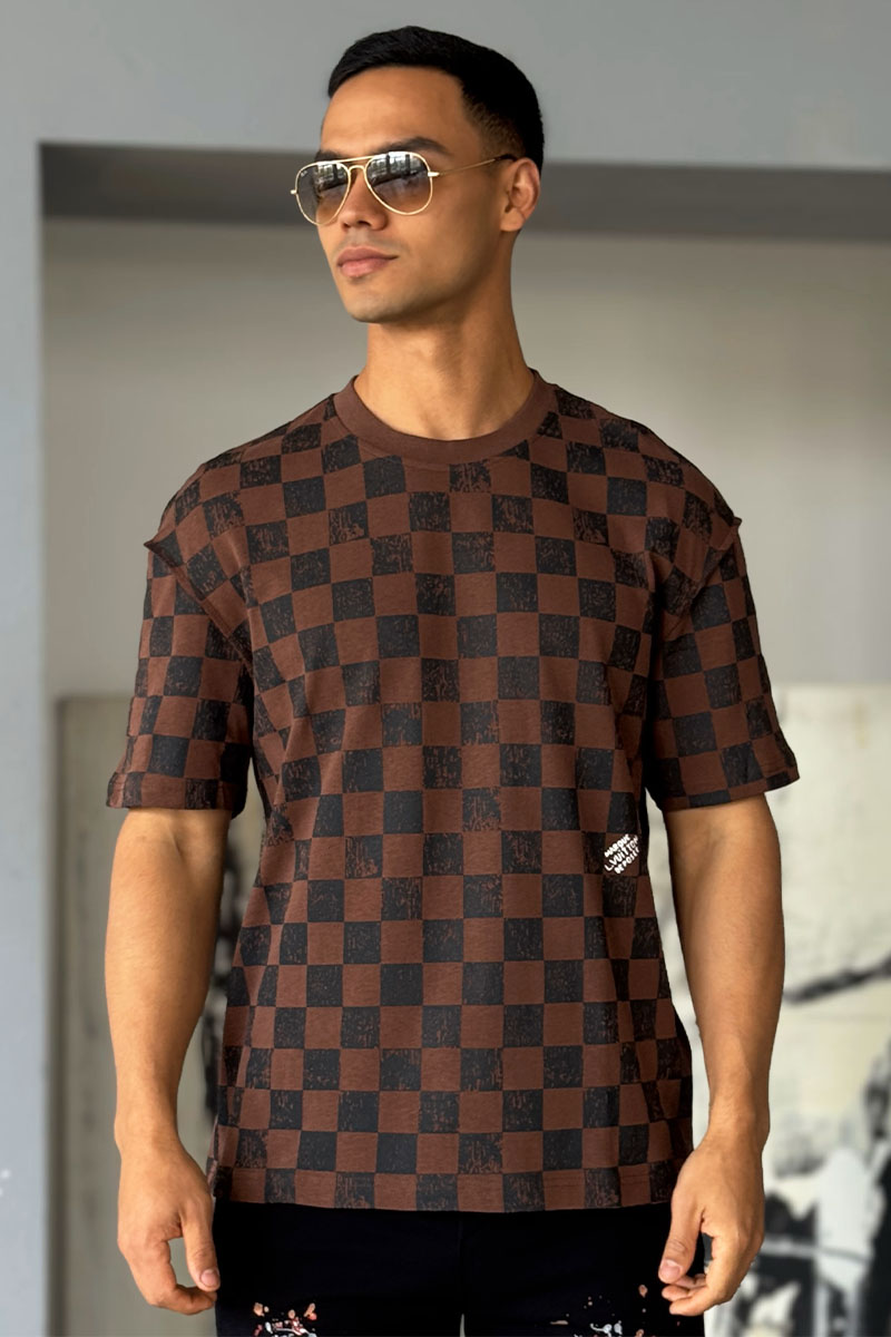 Lоuis Vuittоn Мужская брендовая футболка Damier - Brown