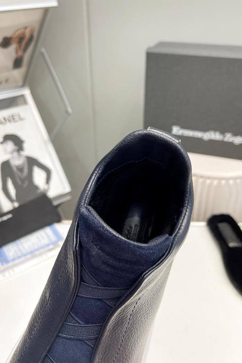 Zegna Кроссовки с мехом Triple Stitch high-top - Navy