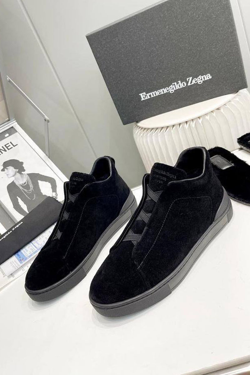 Zegna Кроссовки с мехом Triple Stitch - Black