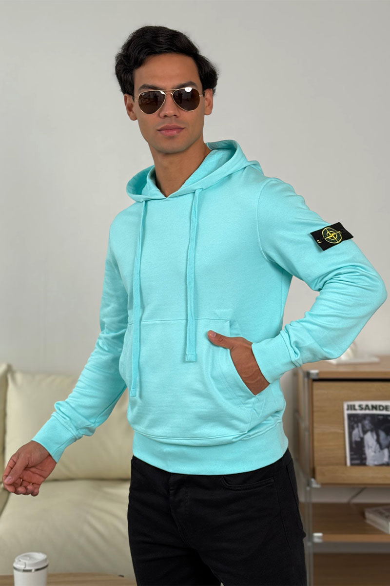 Stone Island Мужское худи бирюзового цвета Compass-patch