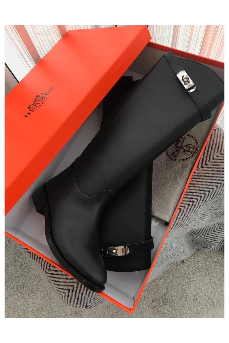 Hermes Зимние женские сапоги чёрного цвета