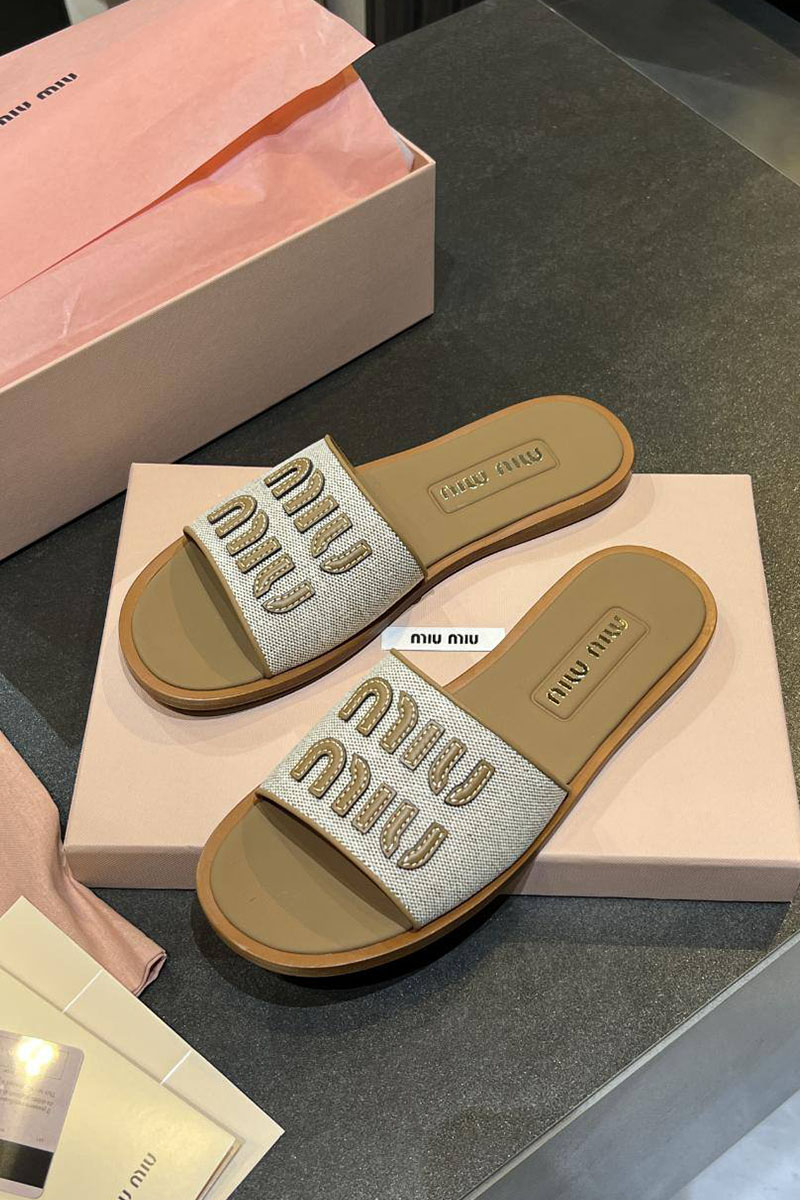 MIU MIU Женские кожаные шлёпанцы Premium - Brown