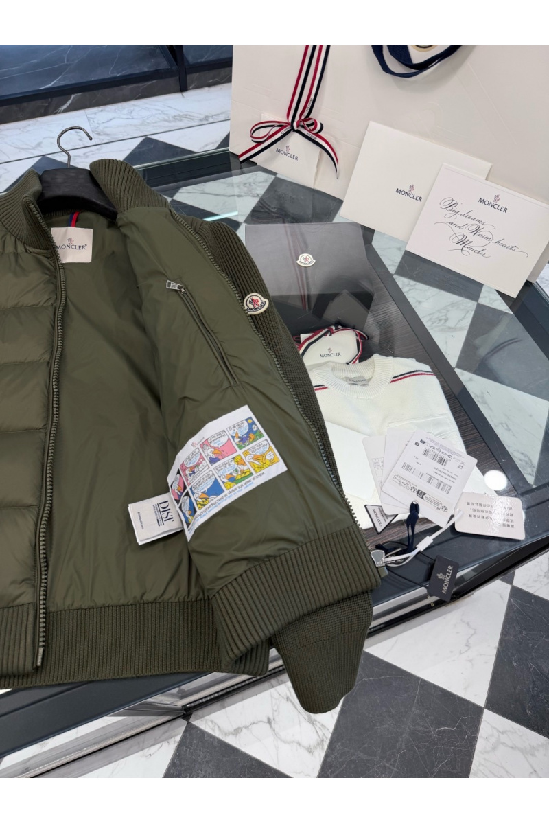 Moncler Куртка с вязаными рукавами цвета хаки 