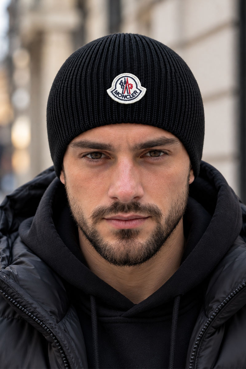 Moncler Мужская брендовая шапка чёрного цвета