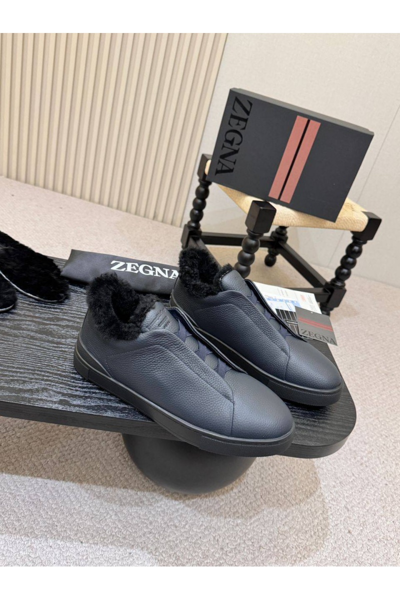 Zegna Кроссовки с мехом Triple Stitch high-top