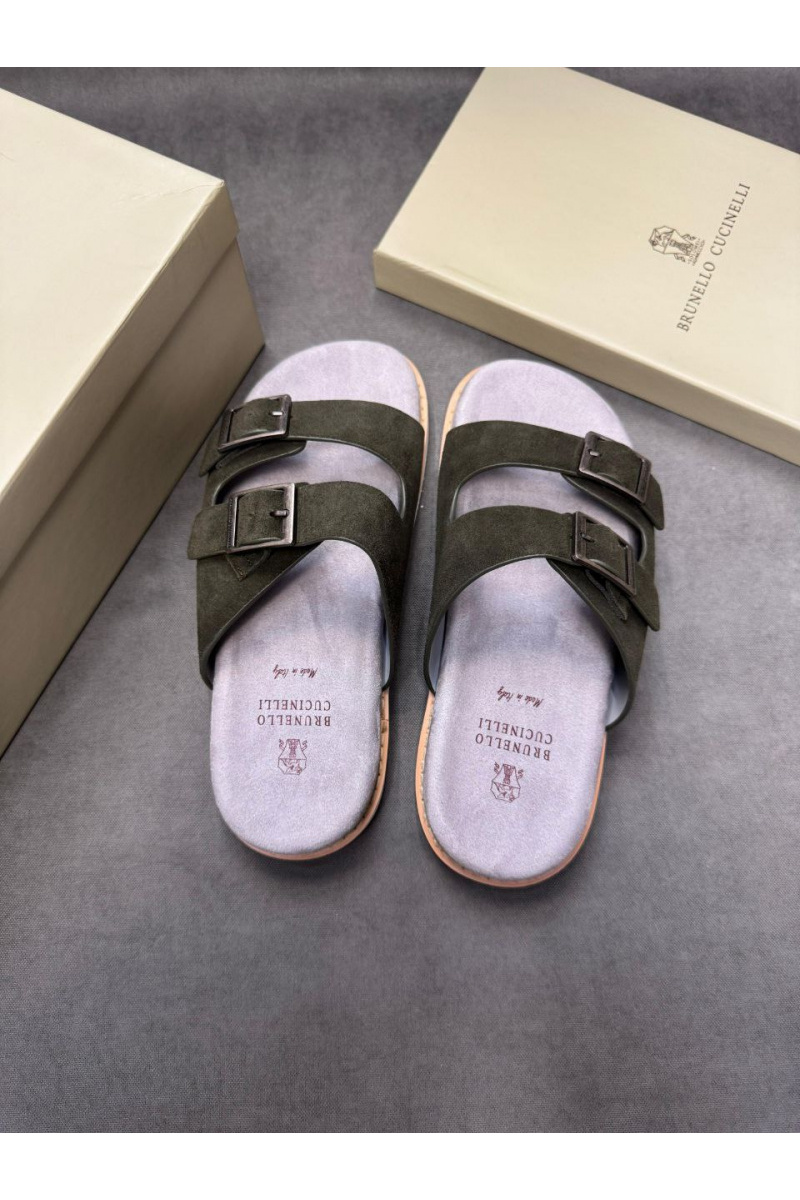 Brunеllо Сuсinеlli Кожаные шлёпанцы Urban - Khaki